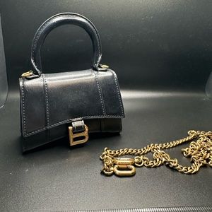 Balencagia Shiny Box Calfskin Hourglass Top Handle Bag Mini Black